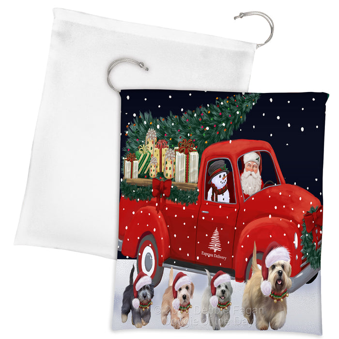 Christmas Express Delivery Red Truck Running Dandie Dinmont Terrier Dogs Drawstring Laundry or Gift Bag LGB48896