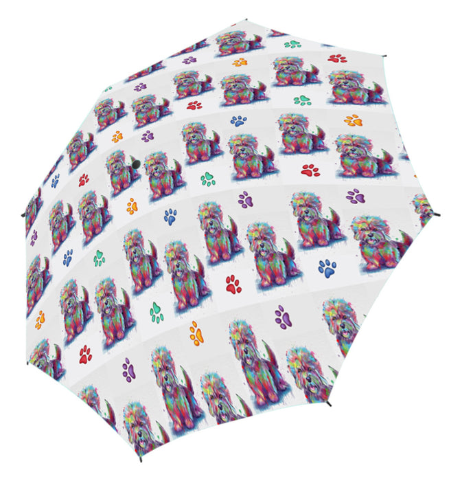 Watercolor Mini Dandie Dinmont Terrier DogsSemi-Automatic Foldable Umbrella
