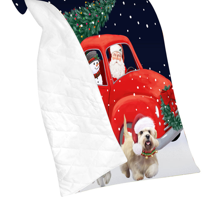 Christmas Express Delivery Red Truck Running Dandie Dinmont Terrier Dogs Lightweight Soft Bedspread Coverlet Bedding Quilt QUILT59886