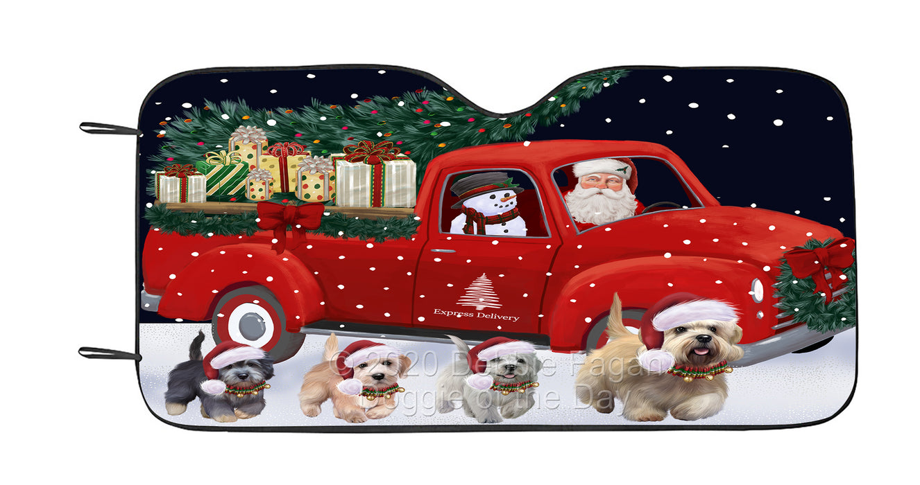 Christmas Express Delivery Red Truck Running Dandie Dinmont Terrier Dog Car Sun Shade Cover Curtain