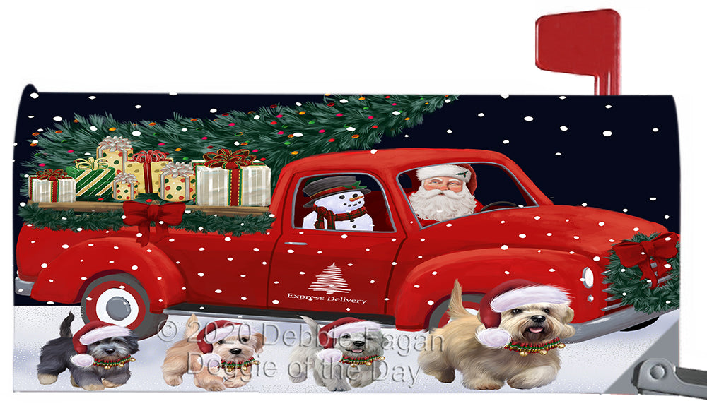 Christmas Express Delivery Red Truck Running Dandie Dinmont Terrier Dog Magnetic Mailbox Cover Both Sides Pet Theme Printed Decorative Letter Box Wrap Case Postbox Thick Magnetic Vinyl Material