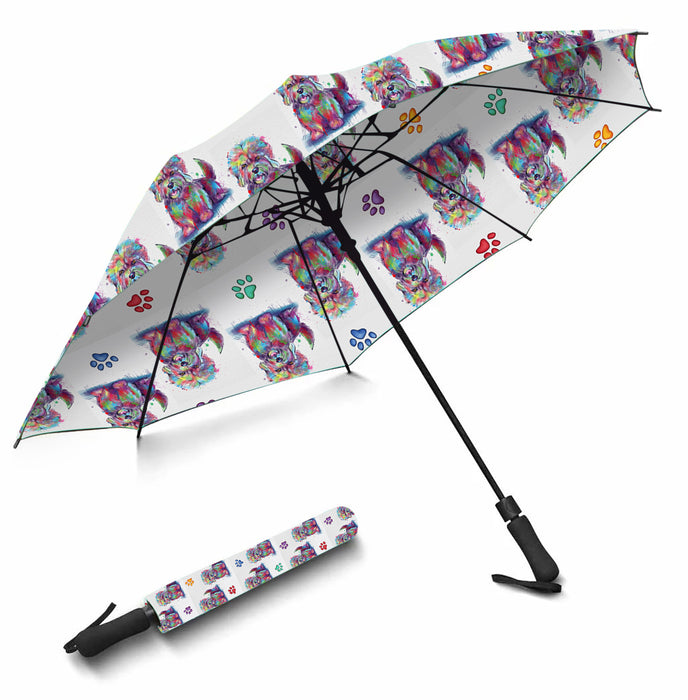 Watercolor Mini Dandie Dinmont Terrier DogsSemi-Automatic Foldable Umbrella