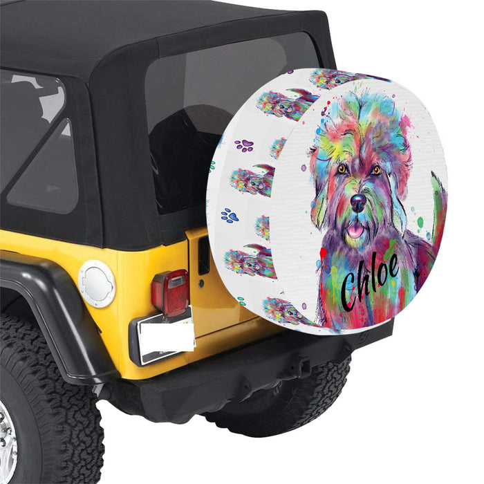 Custom Pet Name Personalized Watercolor Dandie Dinmont Terrier Dog Car Tire Cover