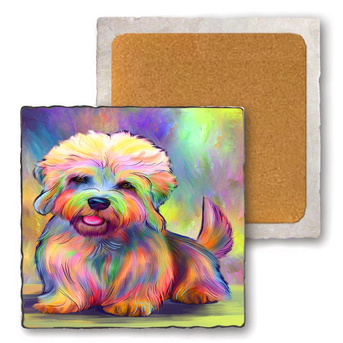 Paradise Wave Dandie Dinmont Terrier Dog Set of 4 Natural Stone Marble Tile Coasters MCST52506
