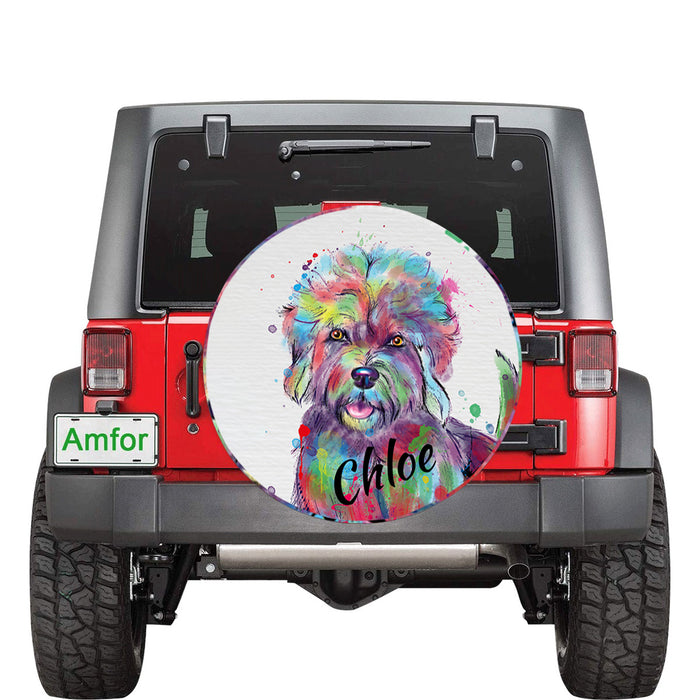 Custom Pet Name Personalized Watercolor Dandie Dinmont Terrier Dog Car Tire Cover