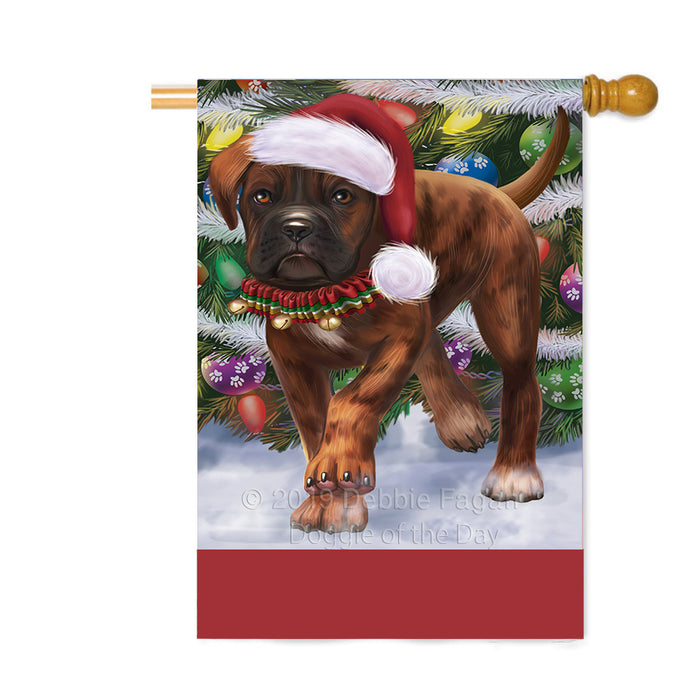 Personalized Trotting in the Snow Deutscher-Boxer Dog Custom House Flag FLG-DOTD-A60775