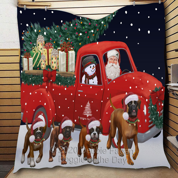 Christmas Express Delivery Red Truck Running Doberman Dogs Lightweight Soft Bedspread Coverlet Bedding Quilt QUILT59896