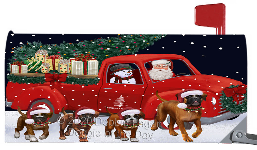 Christmas Express Delivery Red Truck Running Boxer Dog Magnetic Mailbox Cover Both Sides Pet Theme Printed Decorative Letter Box Wrap Case Postbox Thick Magnetic Vinyl Material