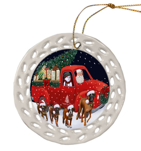 Christmas Express Delivery Red Truck Running Deutscher-Boxer Dog Doily Ornament DPOR59263