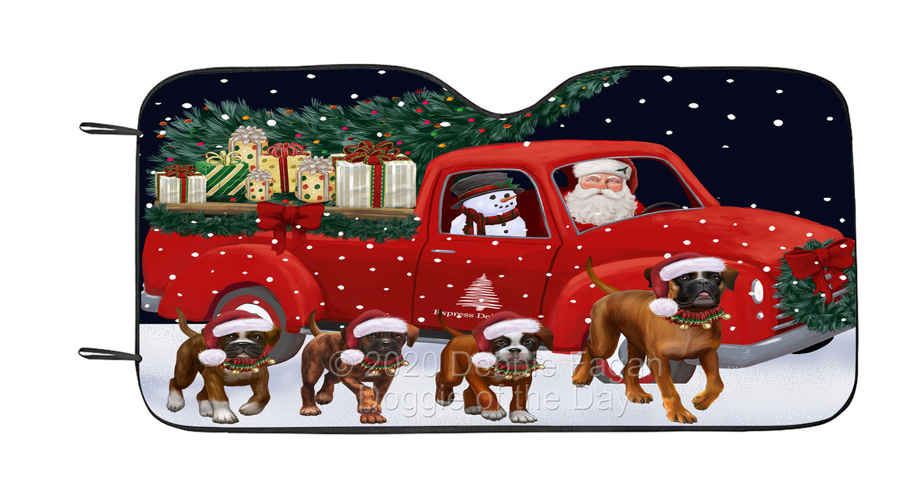 Christmas Express Delivery Red Truck Running Boxer Dog Car Sun Shade Cover Curtain
