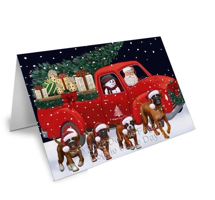 Christmas Express Delivery Red Truck Running Boxer Dogs Handmade Artwork Assorted Pets Greeting Cards and Note Cards with Envelopes for All Occasions and Holiday Seasons GCD75125