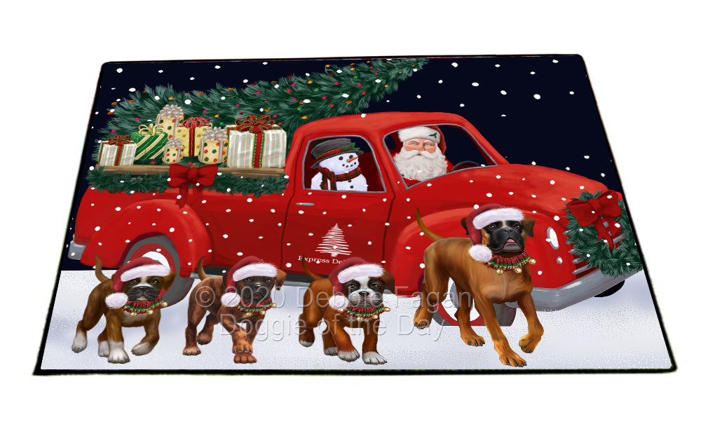 Christmas Express Delivery Red Truck Running Boxer Dogs Indoor/Outdoor Welcome Floormat - Premium Quality Washable Anti-Slip Doormat Rug FLMS56611