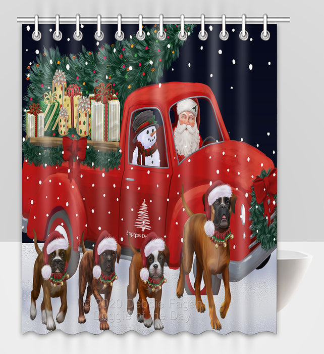 Christmas Express Delivery Red Truck Running Boxer Dogs Shower Curtain Bathroom Accessories Decor Bath Tub Screens