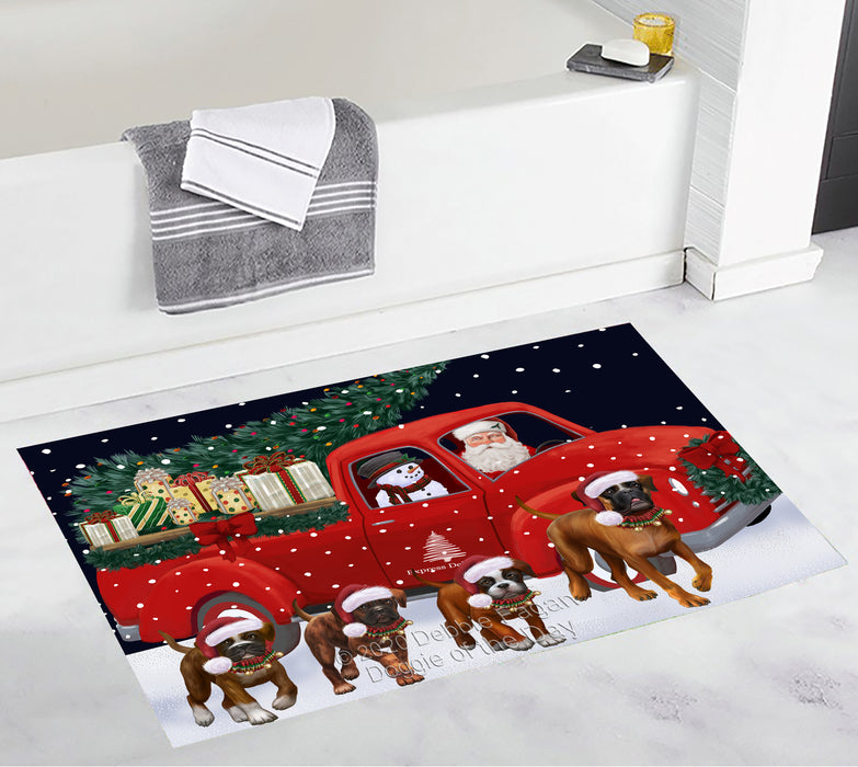 Christmas Express Delivery Red Truck Running Boxer Dogs Bath Mat BRUG53494