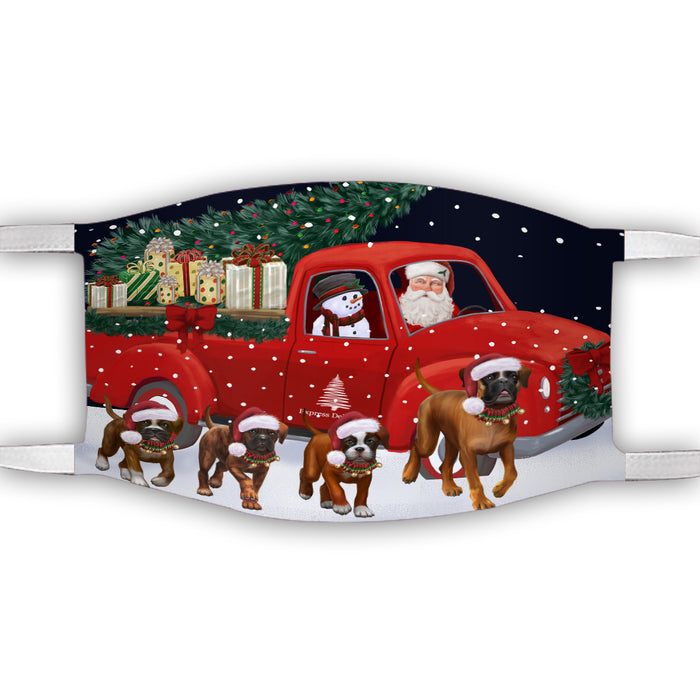 Christmas Express Delivery Red Truck Running Boxer Dogs Face Mask FM49865