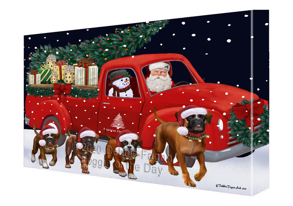 Christmas Express Delivery Red Truck Running Boxer Dogs Canvas Print Wall Art Décor CVS146051