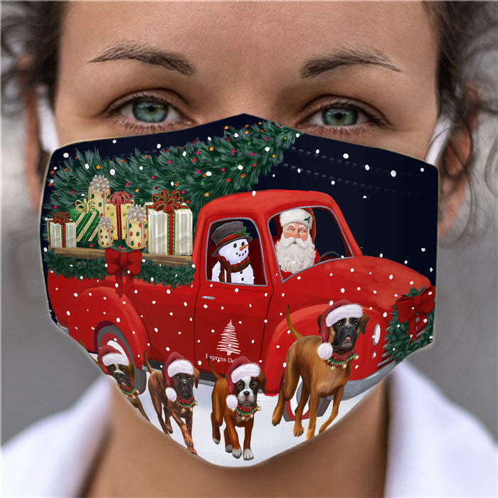 Christmas Express Delivery Red Truck Running Boxer Dogs Face Mask FM49865