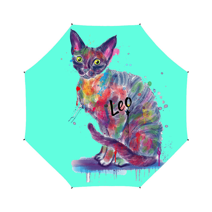 Custom Pet Name Personalized Watercolor Devon Rex CatSemi-Automatic Foldable Umbrella