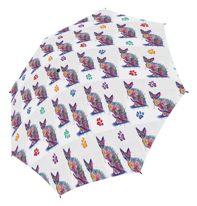 Watercolor Mini Devon Rex CatsSemi-Automatic Foldable Umbrella