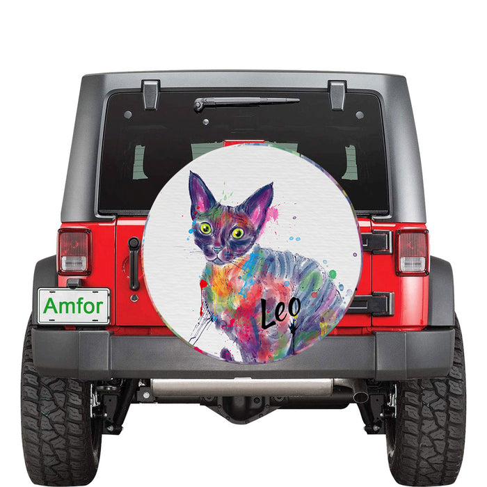 Custom Pet Name Personalized Watercolor Devon Rex Cat Car Tire Cover