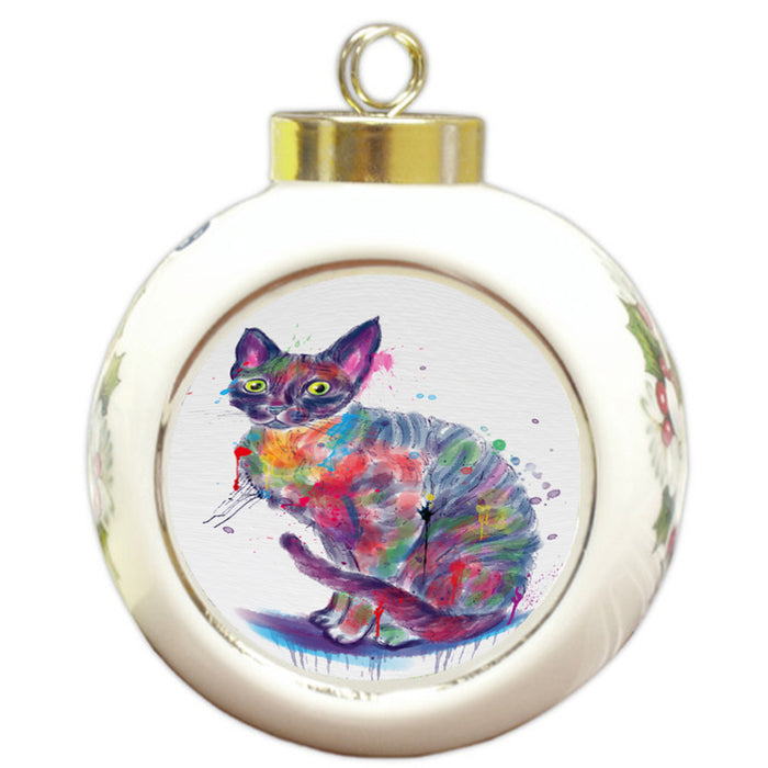 Watercolor Devon Rex Cat Round Ball Christmas Ornament RBPOR58483