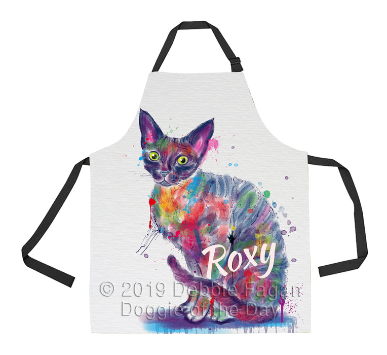 Custom Pet Name Personalized Watercolor Devon Rex Cat Apron
