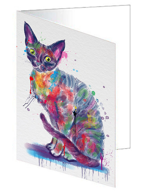 Watercolor Devon Rex Cat Handmade Artwork Assorted Pets Greeting Cards and Note Cards with Envelopes for All Occasions and Holiday Seasons GCD79091