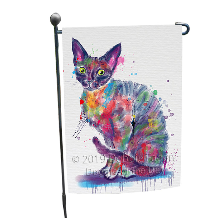 Watercolor Devon Rex Cat Garden Flag GFLG66115