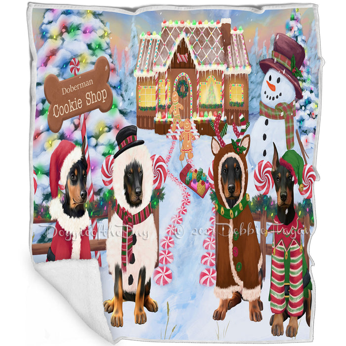 Holiday Gingerbread Cookie Shop Doberman Pinschers Dog Blanket BLNKT127002