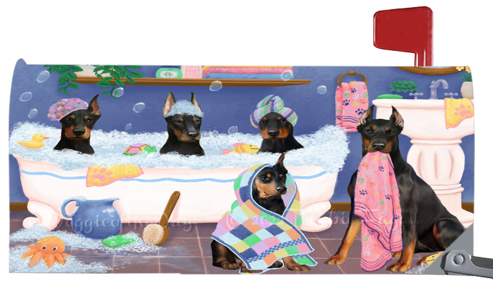Rub A Dub Dogs In A Tub Doberman Dog Magnetic Mailbox Cover Both Sides Pet Theme Printed Decorative Letter Box Wrap Case Postbox Thick Magnetic Vinyl Material
