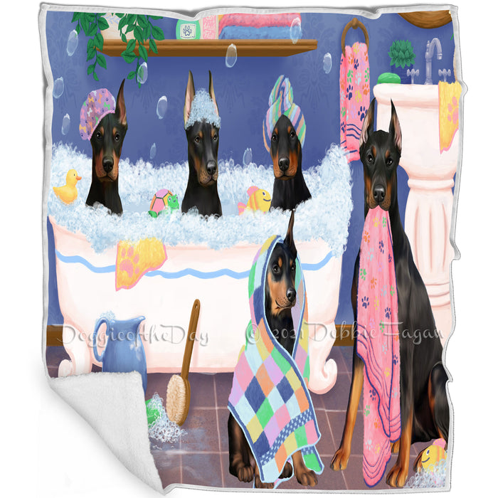 Rub A Dub Dogs In A Tub Doberman Pinschers Dog Blanket BLNKT130503
