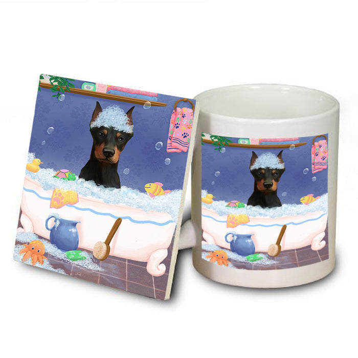 Rub A Dub Dog In A Tub Doberman Dog Mug and Coaster Set MUC57357