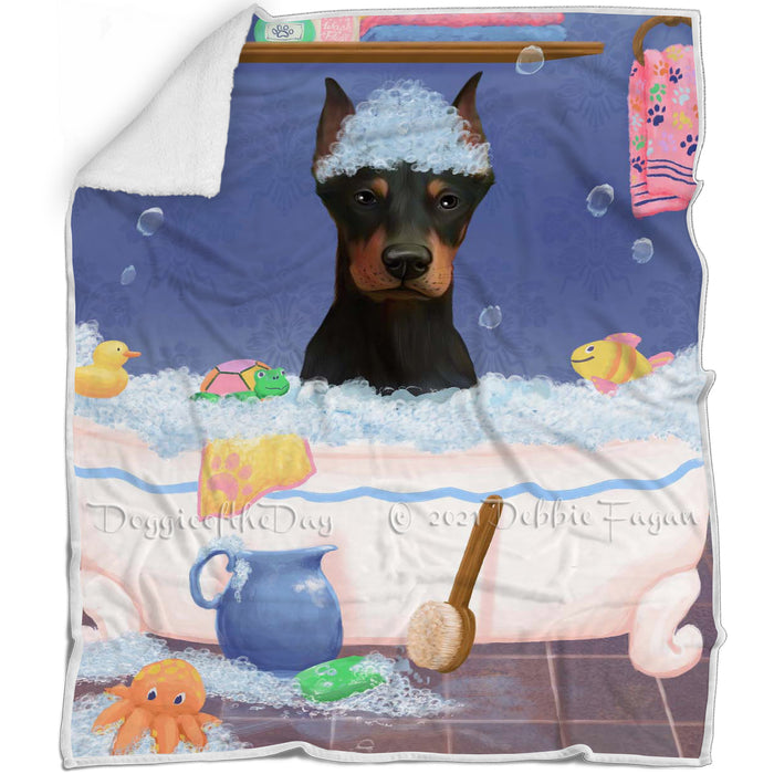 Rub A Dub Dog In A Tub Doberman Dog Blanket BLNKT143066
