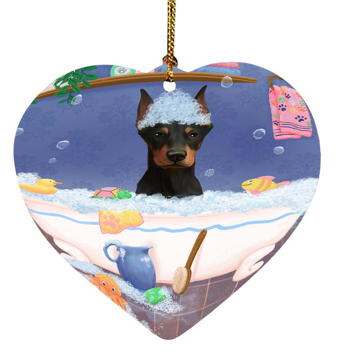 Rub A Dub Dog In A Tub Doberman Dog Heart Christmas Ornament HPORA58605