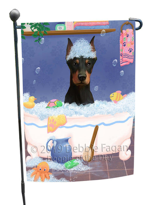 Rub A Dub Dog In A Tub Doberman Dog Garden Flag GFLG66221