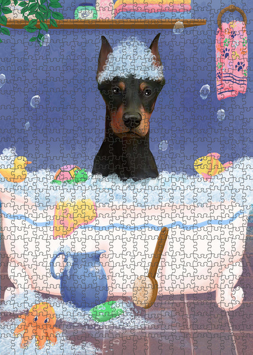 Rub A Dub Dog In A Tub Doberman Dog Portrait Jigsaw Puzzle for Adults Animal Interlocking Puzzle Game Unique Gift for Dog Lover's with Metal Tin Box PZL277