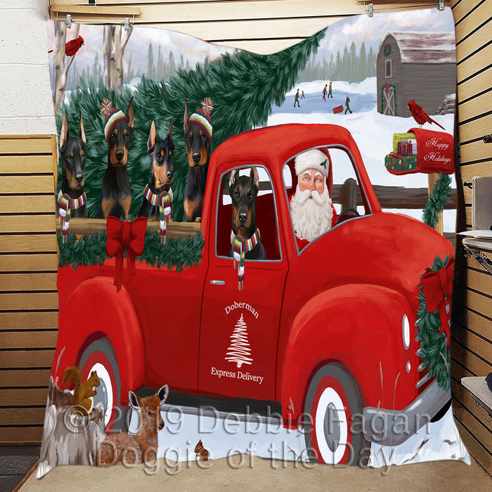 Christmas Santa Express Delivery Red Truck Doberman Dogs Quilt