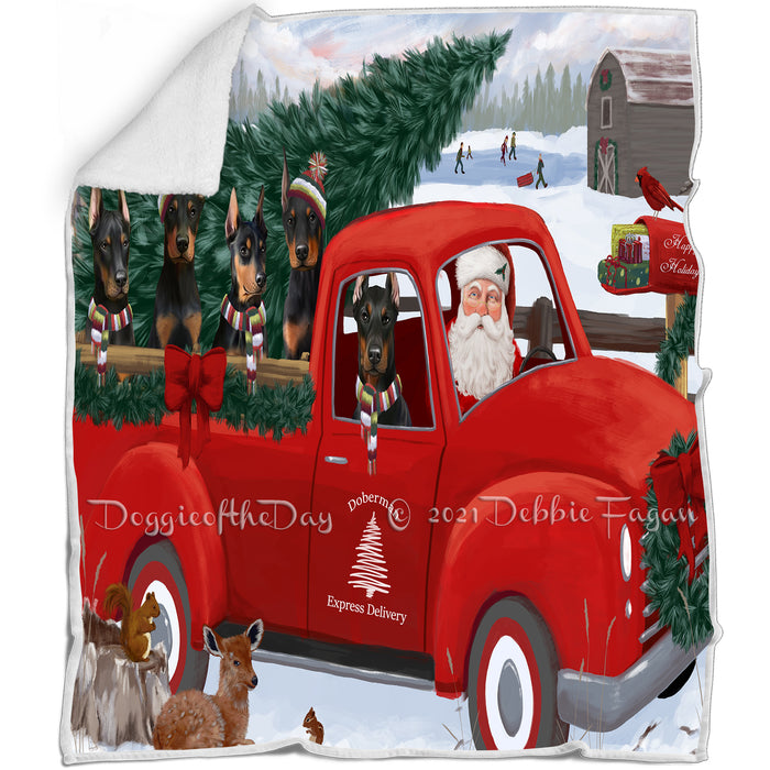 Christmas Santa Express Delivery Red Truck Doberman Pinschers Dog Family Blanket BLNKT112674