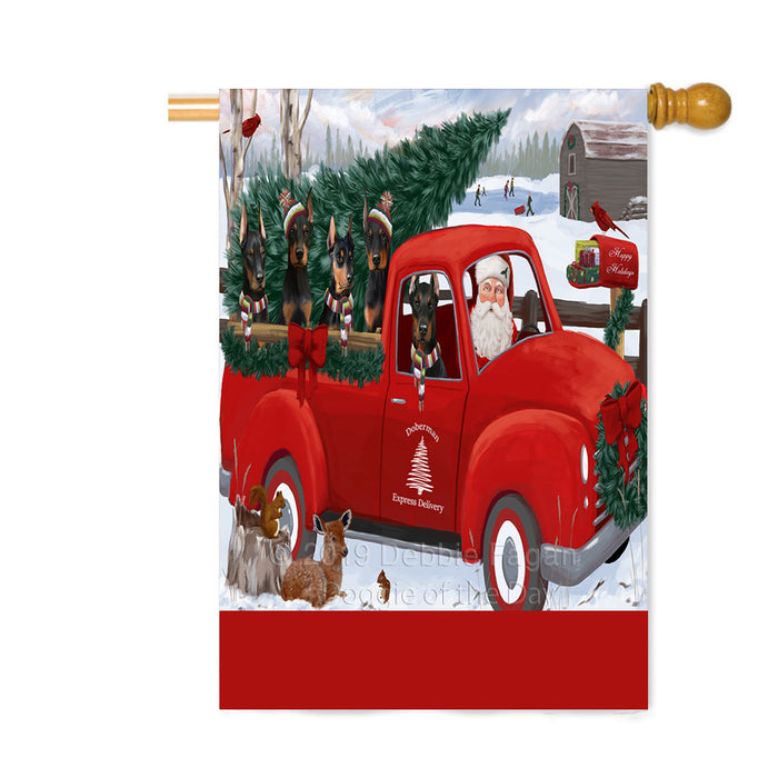 Personalized Christmas Santa Red Truck Express Delivery Doberman Dogs Custom House Flag FLG-DOTD-A57706