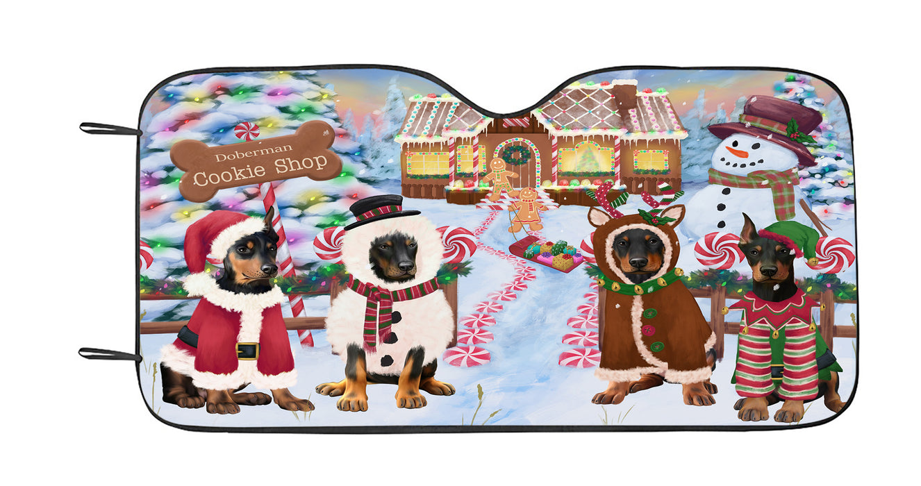 Holiday Gingerbread Cookie Doberman Dogs Car Sun Shade