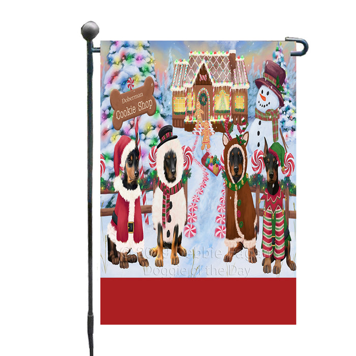 Personalized Holiday Gingerbread Cookie Shop Doberman Dogs Custom Garden Flags GFLG-DOTD-A59203