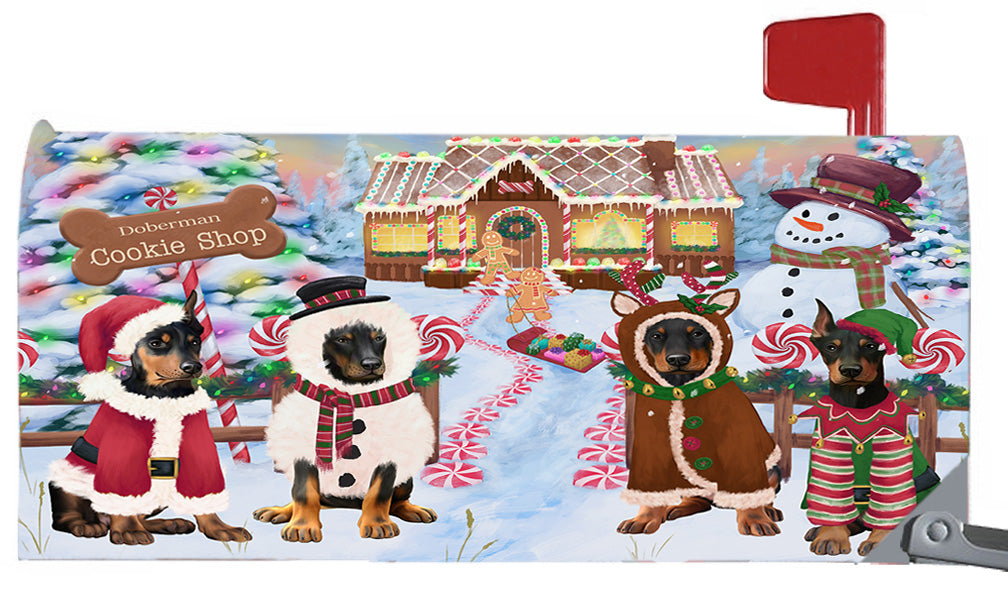 Christmas Holiday Gingerbread Cookie Shop Doberman Dogs 6.5 x 19 Inches Magnetic Mailbox Cover Post Box Cover Wraps Garden Yard Décor MBC48990