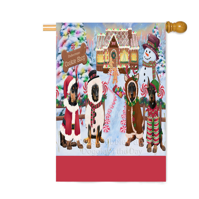 Personalized Holiday Gingerbread Cookie Shop Doberman Dogs Custom House Flag FLG-DOTD-A59259