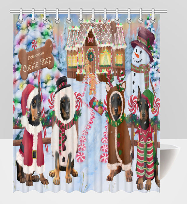 Holiday Gingerbread Cookie Doberman Dogs Shower Curtain