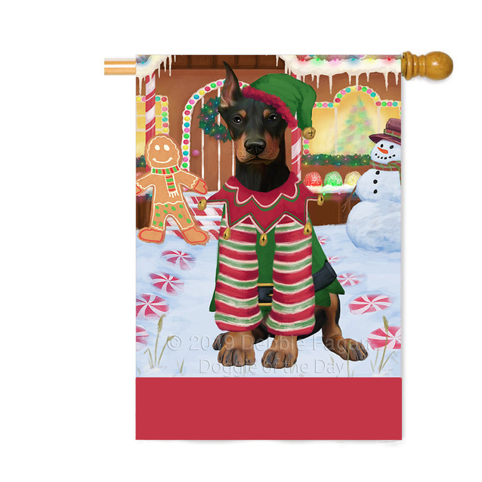 Personalized Gingerbread Candyfest Doberman Dog Custom House Flag FLG63817