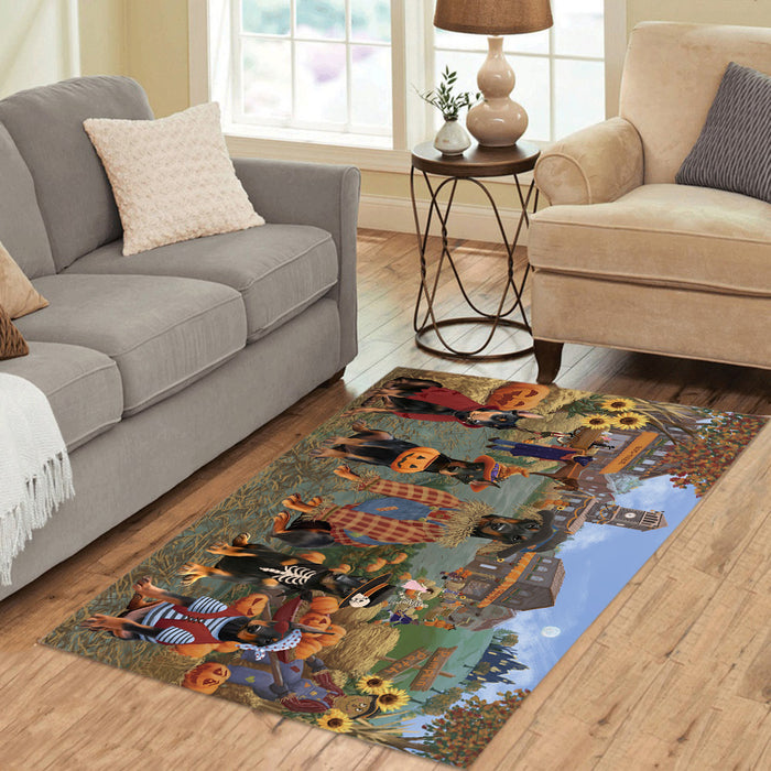 Halloween 'Round Town and Fall Pumpkin Scarecrow Both Doberman Dogs Area Rug