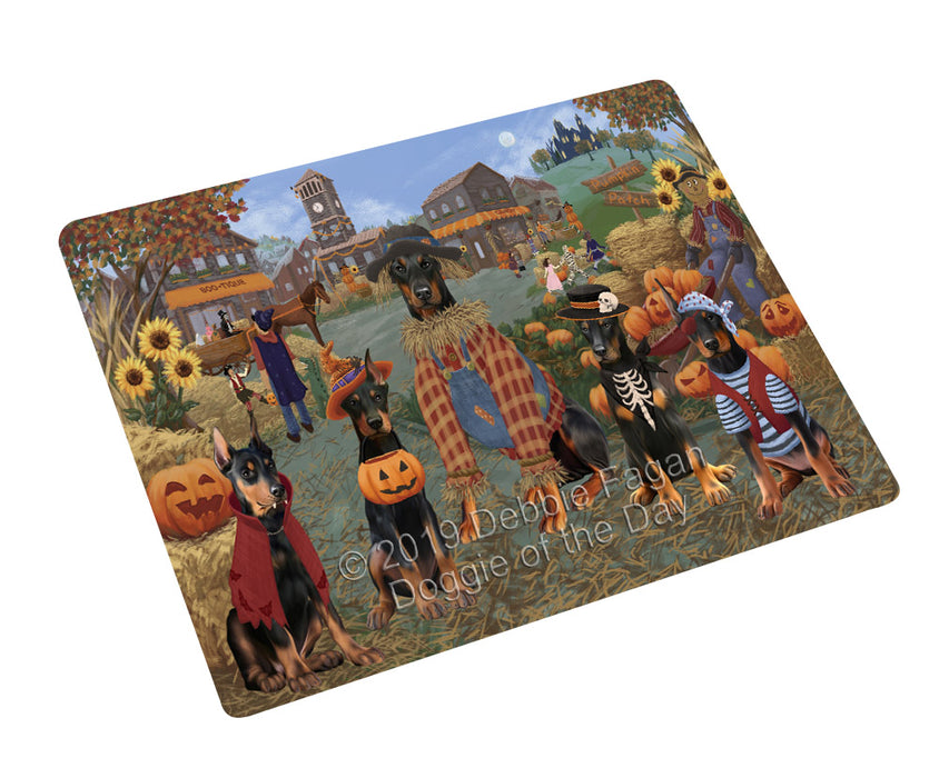 Halloween 'Round Town And Fall Pumpkin Scarecrow Both Doberman Dogs Cutting Board C77113