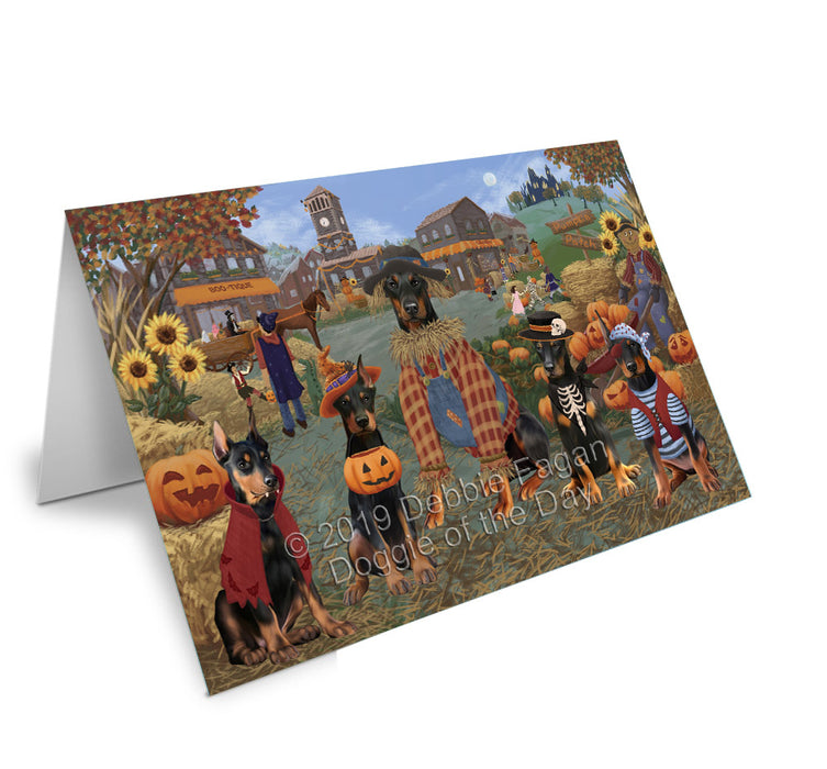 Halloween 'Round Town Doberman Dogs Handmade Artwork Assorted Pets Greeting Cards and Note Cards with Envelopes for All Occasions and Holiday Seasons GCD77828