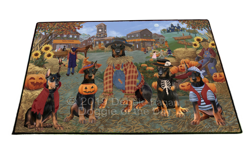 Halloween 'Round Town And Fall Pumpkin Scarecrow Both Doberman Dogs Floormat FLMS53927
