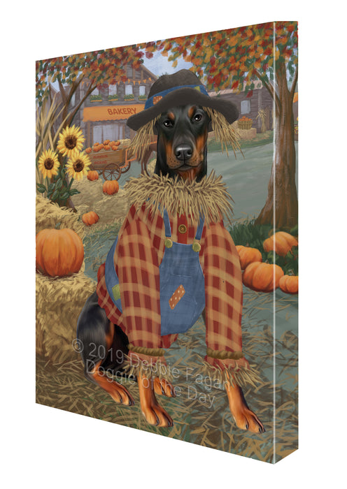 Halloween 'Round Town And Fall Pumpkin Scarecrow Both Doberman Dogs Canvas Print Wall Art Décor CVS140093